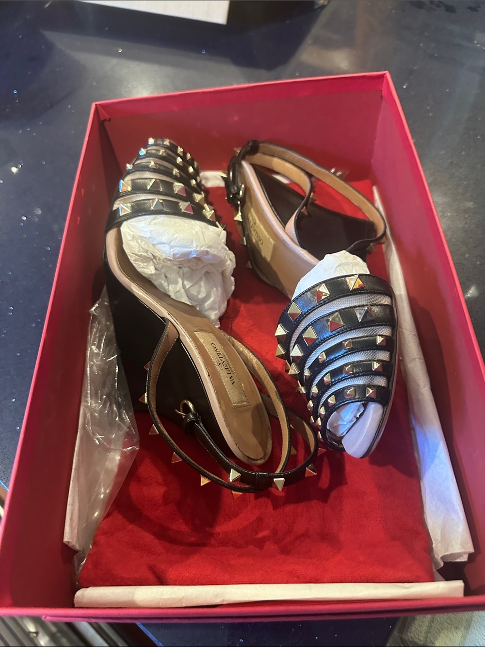 Valentino Garavani Black Leather Studded Slingback Sandals